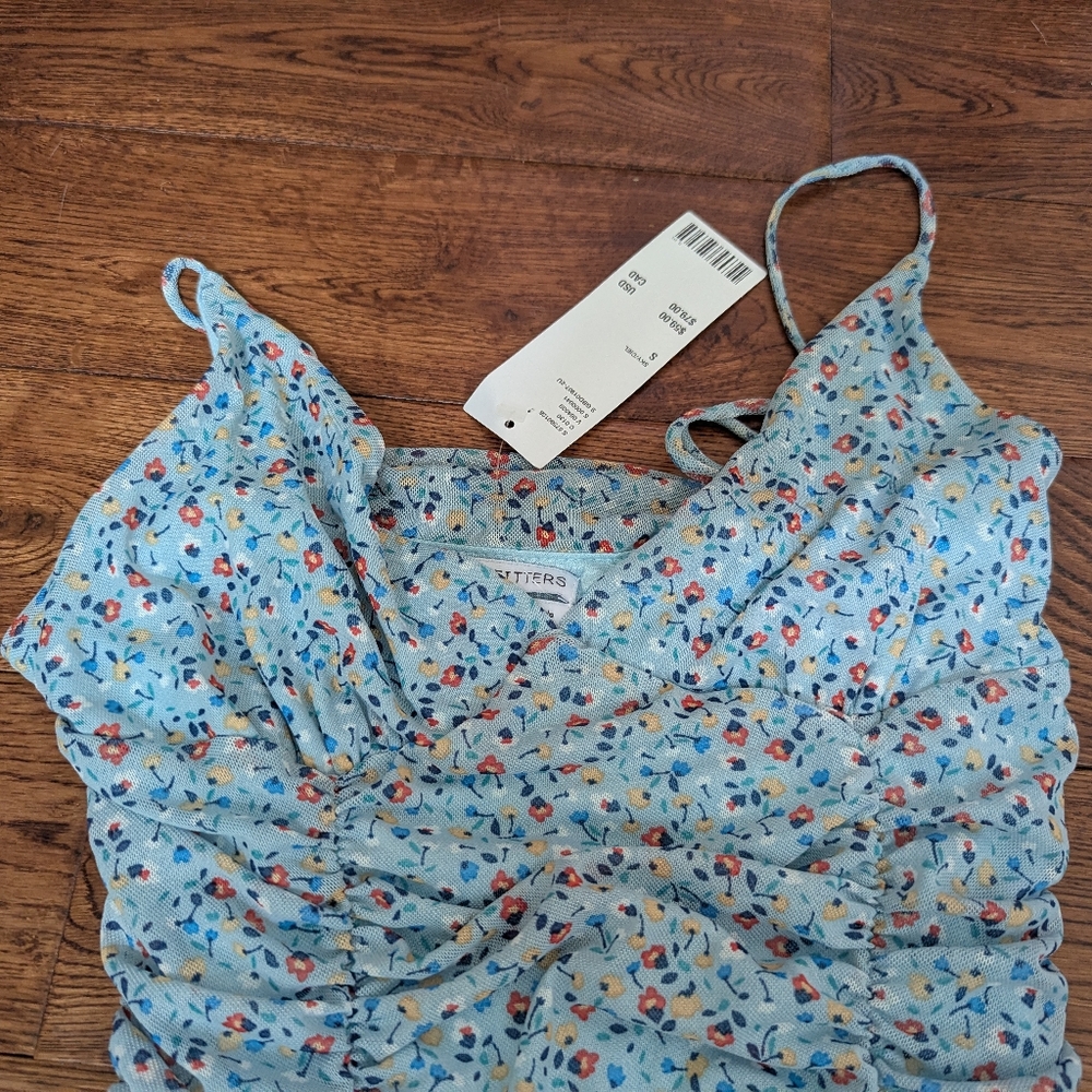 Urban Outfitters Blue Ditsy Floral Ruched Bodycon Dress Size Small NWT - Picture 4 of 6